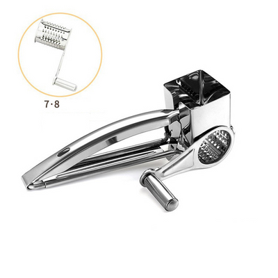 Stainless steel rotary hand grater for cheese and vegetables