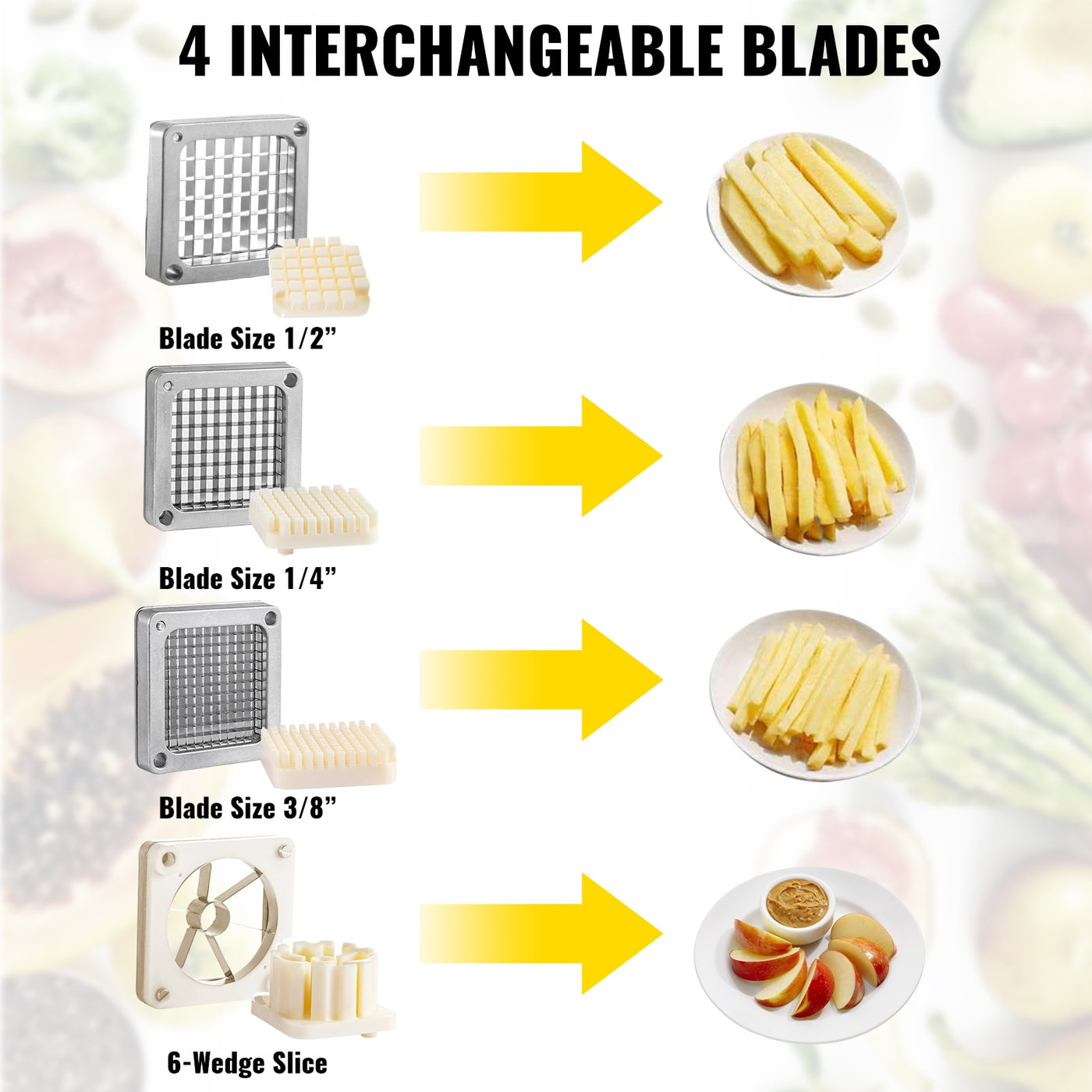 Vegetable Chopper with 4 Blades Stainless Steel