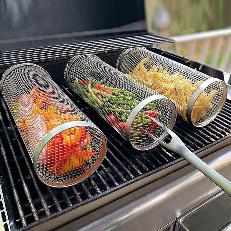 Rolling grill basket BBQ