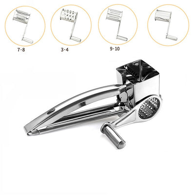 Stainless steel rotary hand grater for cheese and vegetables