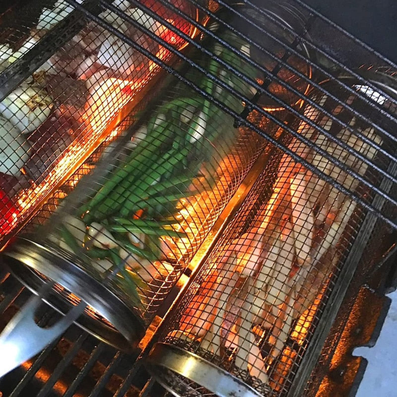 Rolling grill basket BBQ